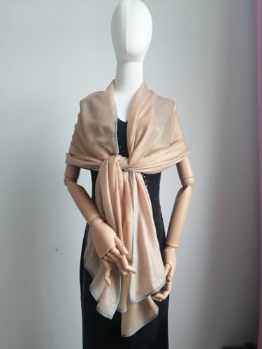 Luxury Cashmere Pashmina Style Shawl - Silk & Wool Blend Scarf, Lightweight Skin-Friendly Wrap - color: Camel