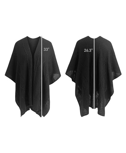 MissShorthair Knit Shawl Wraps for Women Boho Crochet Shawls Cape Open Front Cardigan - color: Black 2