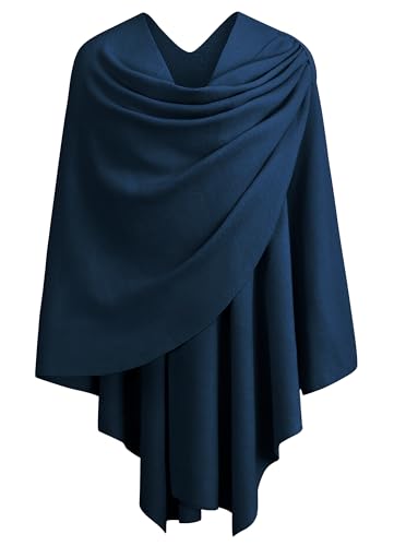 PULI Womens Large Cross Front Poncho Sweater Wrap Topper Knitted Elegant Shawls Cape for Fall Winter - color: 1-dark Slate Blue