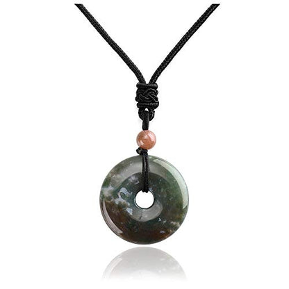 Jovivi 30mm Circle Donut Healing Crystals Necklace Natural Semi-Precious Chakra Gemstone Stone Amulet Lucky Coin Donuts Charm Protection Quartz Reiki Pendant Necklace for Men Women Adjustable Rope - color: Indian Agate