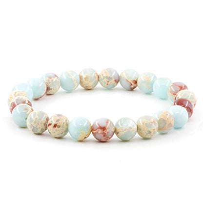 Natural Gemstones Bracelet 8mm Chakra Round Beads Energy Power Crystal Reiki Healing Elastic Stretch 7 Inch for Women Men Unisex - color: Turquoise-B