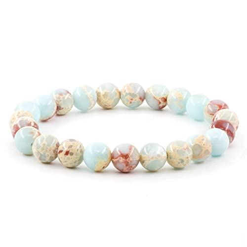 Natural Gemstones Bracelet 8mm Chakra Round Beads Energy Power Crystal Reiki Healing Elastic Stretch 7 Inch for Women Men Unisex - color: Turquoise-B