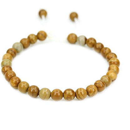 Angelstones Handmade Gemstone 6mm Round Beads Adjustable Braided Macrame Tassels Chakra Reiki Bracelets 7-9 inch Unisex - color: Matt Woodgrain stone