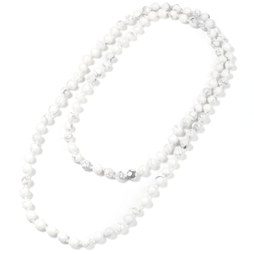Beaded Necklace Hand Knotted for Woman - color: White Howlite
