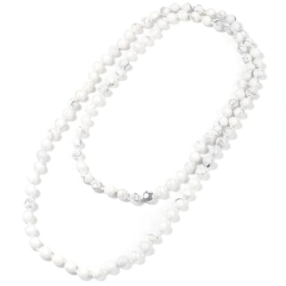 Beaded Necklace Hand Knotted for Woman - color: White Howlite