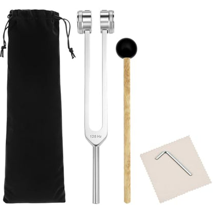 QWORK Tuning Fork 128Hz with Mallet, Stress Relief & Relaxation Chakra Set, Sensory Tuning Fork Activator for Music & Health