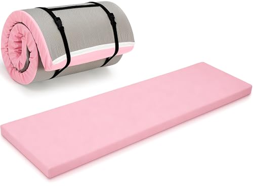 Lyrow 2 Inch 72"x24" Thick Foldable Yoga Mat with Carry Strap, Non-slip Portable Foam Gym Mat for Yoga, Pilates and Stretching - color: Peach Pink