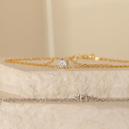 SLOONG Gold Pearl Bracelets for Women Trendy, 14K Gold Plated Dainty Stackable Layered Chain Bridesmaid Bracelets, Waterproof Wedding Jewelry for Women Adjustable 6"+2" - color: Style5(CZ)