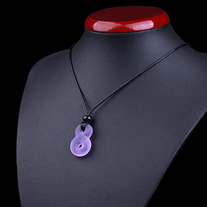 Infinity Necklace - Sea Glass Jewelry - Positive Vibes Collection - Cute Meditation Crystals - Spiritual Gifts for Yoga Lovers - High Vibration Tibetan Symbols - Cool and Trendy Good Luck Amulets - color: Pastel Purple Sea Glass Crystal