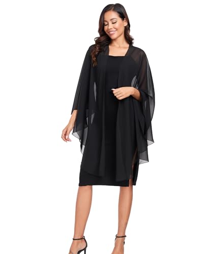 TONGFANTFL Shawls Wraps for Evening Wedding Party Chiffon Scarf Soft Bridal Wraps Wedding Guest Shawl Coverage - color: Black