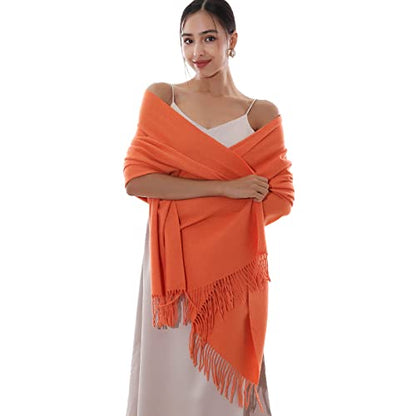 RIIQIICHY Winter Scarfs for Women Pashmina Shawls Wraps for Evening Dresses Large Warm Soft Scarves - color: Orange