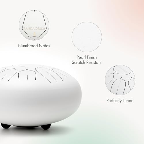 Panda Drum Plus (White) | Steel Tongue Handpan with Music Book, Mallets, Carrying Bag & Finger Picks | 11 inch, 432 Hz | Rain Drum for Inside & Outside | Calming Musical Instrument for Adults & Kids - color: 1-White
