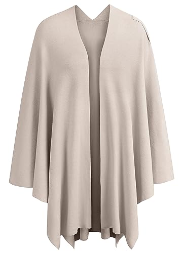 PULI Womens Large Cross Front Poncho Sweater Wrap Topper Knitted Elegant Shawls Cape for Fall Winter - color: 1-warm Oatmeal