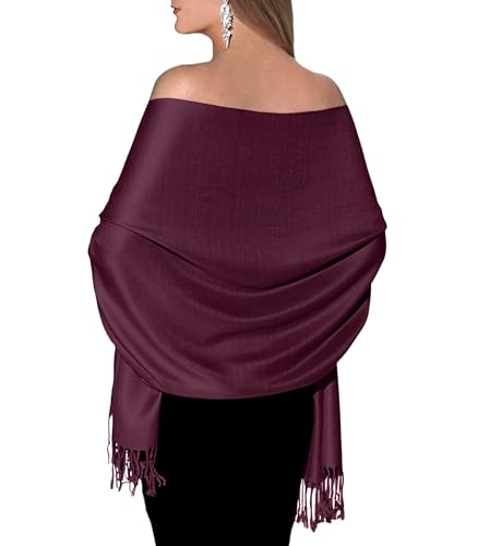 Pashmina Shawls and Wraps for Evening Dresses, Large Soft Pashminas Wedding Shawl - color: Maroon