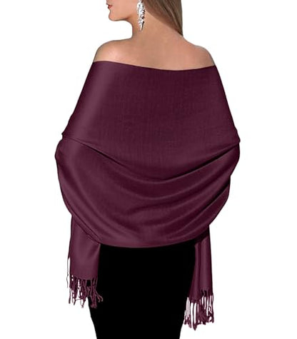 Pashmina Shawls and Wraps for Evening Dresses, Large Soft Pashminas Wedding Shawl - color: Maroon