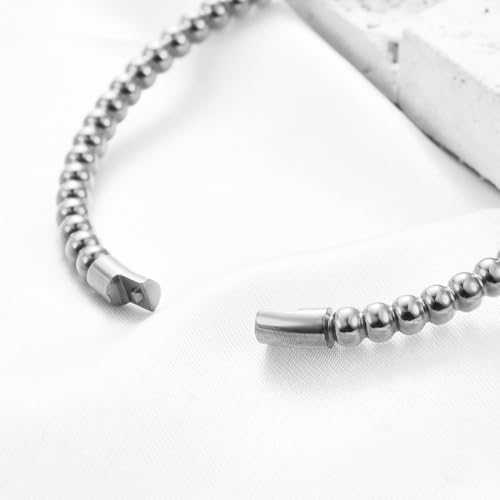 JAJAFOOK 5mm Bead Bracelet, Stainless Steel Simple Bangle, Minimalist Unisex Cuff, Silver Gold Rose Gold Titanium Jewelry - color: Rose Gold