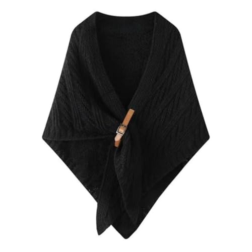 WaJuemy Pashmina Shawl Wraps for Women Cross Sweater Shawls and Wraps Cardigan Cape Front Poncho Knit Cashmere Sweater Shawl - color: 10 Black L