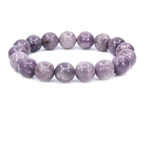 Keleny Semi Precious Stones Natural Gemstones 12mm Round Beads Crystal Stretch Bracelets 7 Inch Unisex - color: Purple Lepidolite Lithium Mica