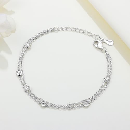 925 Sterling Silver Bracelet for Women,Silver Bracelet Chain Presents for Sister Daughter and Friend, Women's Jewelry for the Daily Occasion - color: Silvery | Simple Double Layer Chain