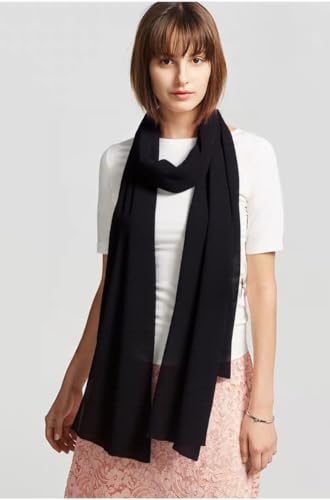100% Mulberry Silk Long Scarf for Women Large Shawls for Headscarf and Neck- Oblong Hair Wraps with Gift Packed - color: Solid Color-black