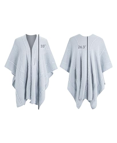 MissShorthair Knit Shawl Wraps for Women Boho Crochet Shawls Cape Open Front Cardigan - color: Light Blue