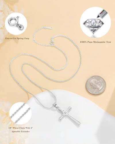 1CT Moissanite Cross Necklace for Women Wife, 18K Gold Filled or Sterling Silver Cross Pendant Chain Jewelry,Anniversary Birthday Gifts for Women Wife Her with LED Light-Up Gift Box and Gift Card - style: Silver-No Card