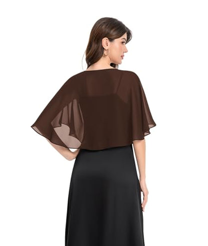 Baoqiya Capelets for women Chiffon Cape Soft Shawls and Wraps Wedding Capes 1920s flapper Cover Up - color: Brown