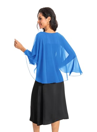 Baoqiya Women's Capelet Shawls and Wraps for Evening Dresses Soft Bridesmaid Shawl Chiffon Cape Wedding Cover Up - color: Blue