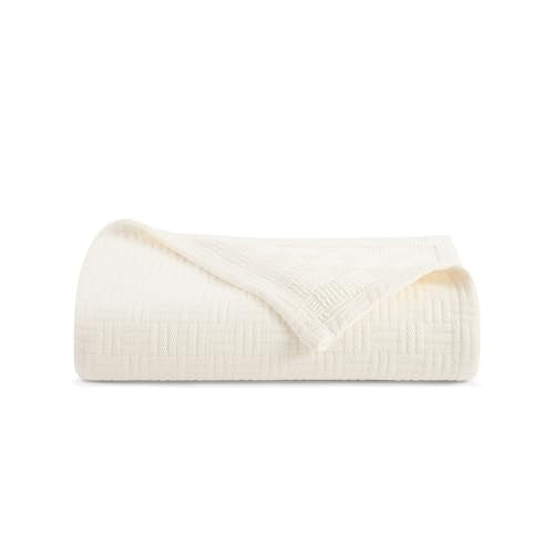 Arkwright Basket Weave King Blanket - 100% Ringspun Cotton All Season Blankets, Luxury Hotel Quality, Soft on Skin, Breathable, 300 GSM for Bed, Sofa, and Chair, 104 X 90 in, Ivory - color: Egret Creamy Beige, size: King (104x90)