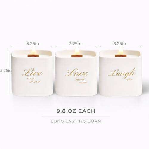 Set of 3 Premium Scented Soy Candles Gift Set | One Life Collection - Orange Blossom, White Tea & White Bloom | Crackling Wood Wick | Luxury Candle Set for Relaxation, Home Décor & Gifts | 9.8oz Each
