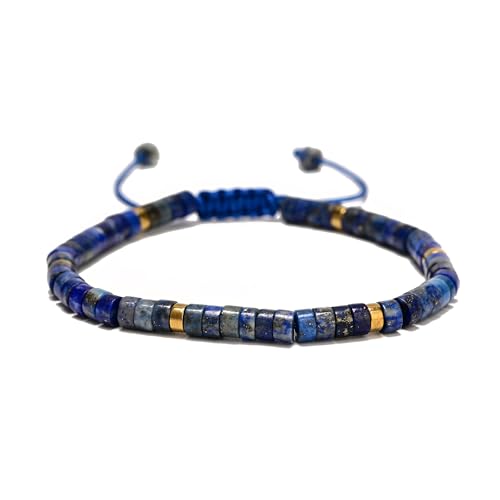 Mixed Gemstone Adjustable Braided Beaded Bracelet for Women, 2x4mm Heishi Disc Natural Healing Stone Summer Beach Jewelry, Yoga Gift for Her - color: Lapis Lazuli