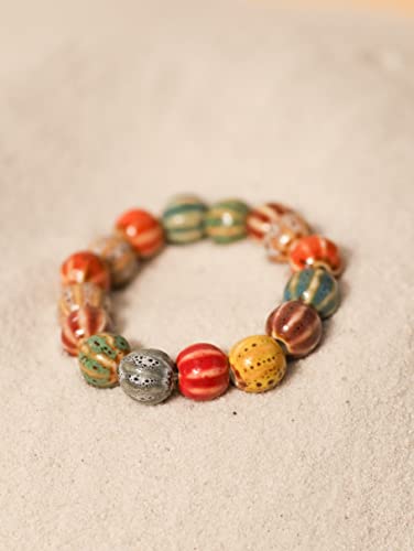 MINACHI Boho Hippie Colorful Ceramic Beads Strand Stretch Bracelet, Bohemian Summer Beach Jewelry Gift for Women - color: S04