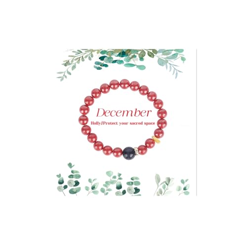 Birth Flower Crystal Bracelets for Women, Handmade Natural Gemstone Stretch Jewelry with Healing & Positive Energy - color: Dec. Holly & Sandstone