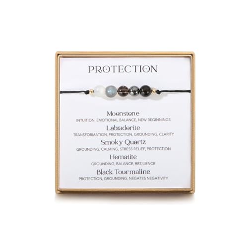 Triple Threat Protection Bracelet for Women,Evil Eye Natural Healing Crystal Beaded Bracelet for Protection - style: Empath Protection (Style D)