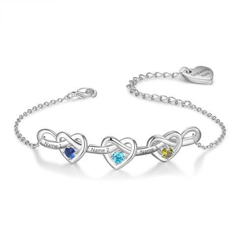 Personalized Birthstone Bracelet for Women Mom Engraved 2-6 Names Mother Bracelet with Birthstones Unique Gift for Mothers Day, Birthday, Christmas - color: 3 Names