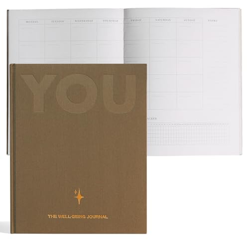 YOU – The Well-being Journal by Olive + Page – 6-Month Guided Self Care Journal with Gratitude Prompts, Daily Planner, Habit Tracker, and Reflection – Undated Wellness Journal – Linen Gold Foil Cover (Olive) - color: Olive