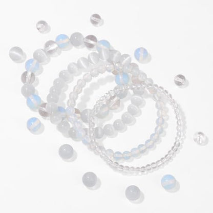 4pcs Beaded Bracelets for Women,Natural Healing Crystal Gemstones Bracelet,Anxiety Stress Relief Bracelet Handmade purple Jewelry Gifts for Women - color: Clear crystal&Opal&Cat Eyes