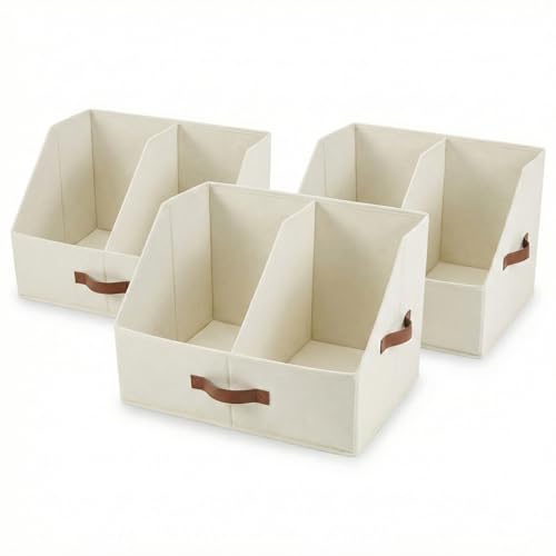 Closet Organizers And Storage - UPGRADED HEIGHT Trapezoid Storage Bin W/ Handles & Adjustable Dividers, Fabric Collapsible Storage Bins For Clothes Storage & Shelf Organizer (3pcs, Medium, Ivory) - color: Ivory, size: 3. Medium 3pc