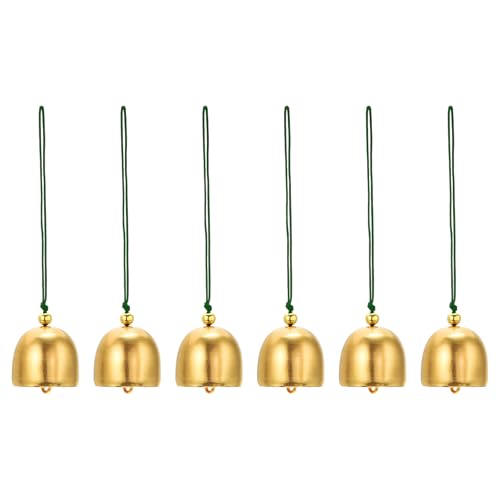 PATIKIL 6 Pcs Wind Chime, Hanging Bells Temple Bells Retro Outdoor Hanging Metal Chinese Wind Chime Round for Outside Garden Camping, Gold Green - color: Gold Green