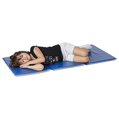 ECR4Kids Everyday Folding Rest Mat, 3-Section, 1in, Sleeping Pad, Blue/Grey, 5-Pack