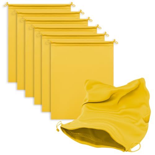 Microfiber Bags with Drawstring Soft Protective Pouch for Blanket,Shoes,Travel Cloth,Camping Bag,Sleeping Bag,Handbag,Winter Coat,Bulky Bedding (6 Pack, Yellow, 17.7” x 22”)