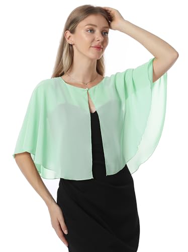 Chiffon Capelet Soft capes Shawls and Wraps for Evening Dress Wedding Cape 1920s shawl accessories for women - color: Mint Green