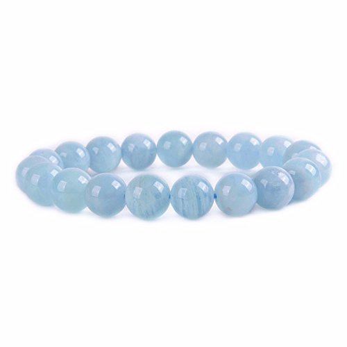 Justinstones Gem Semi Precious Gemstone 10mm Round Beads Stretch Bracelet 7 Inch Unisex - color: Aquamarine