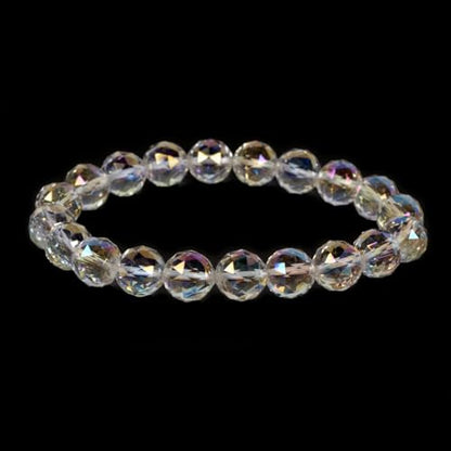 Justinstones Gemstone Crystals Chakra Beads Bracelet Crystal Healing 10mm Round Stretchable Bracelet for Her Gift - color: Faceted Rainbow Clear Quartz