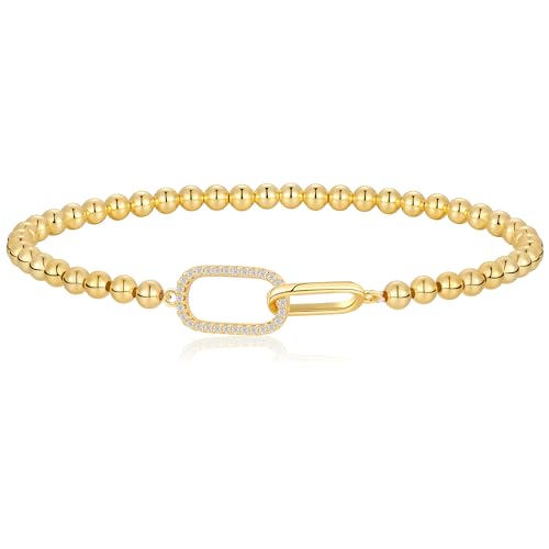 Gold Bracelets for Women, Cute 14K Gold/Silver Plated Stretch Beaded Bracelets for Women Trendy Stackable Charm Bracelet Dainty Adjustable Waterproof Non Tarnish Jewelry Gifts for Her - color: square