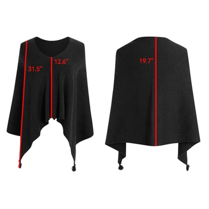 MissShorthair Knit Shawl Wraps for Women Boho Crochet Shawls Cape Open Front Cardigan - color: Black