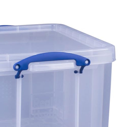Really Useful Box 3-Pack Clear Stackable Storage Containers with Snap Lids, 32 Liters - Plastic Organizer Bins with Clip-Lock Handles for Home, Bedroom, Closet, Bathroom, Garage, and Office
