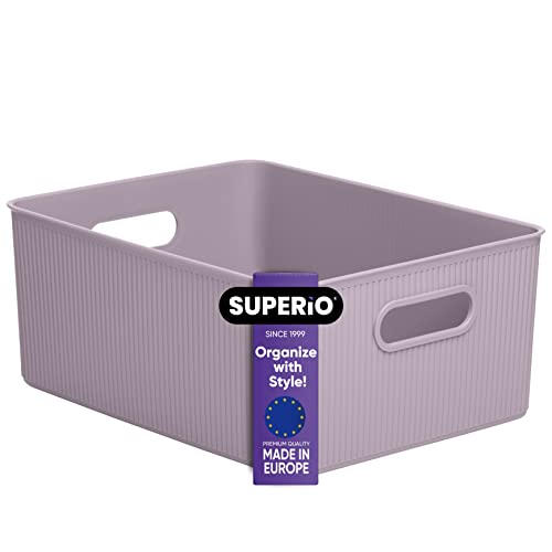 Superio Ribbed Collection - Decorative Plastic Basket Open Home Storage Bins Organizer, Large Lilac Purple (1 Pack) Container Boxes for Organizing Closet Storage Bins for Shelves 15 Liter/16 Quart - size: 1 Pack, style: Bin - Large (15 Liter)