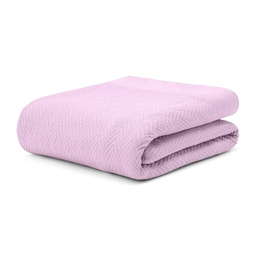 100% Extra-Long Staple Cotton Herringbone Multipurpose Blanket | Soft & Breathable, Lightweight All-Season Throw for Sofa/Couch/Bed | Machine Washable | (Herringbone - Lavender, King) - color: Herringbone - Lavender, size: King (U.S. Standard)