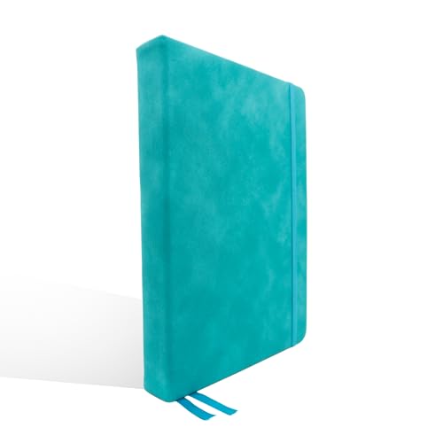 Decorably 312 Pages A5 Teal Journal Lined Notebook for Women & Men, 5.7x8.3in PU Leatherbound Hardcover, Table of Contents, Ribbon Bookmarks, Pen Holder & Back Pocket - School, Work